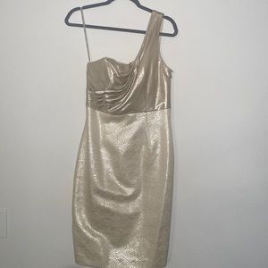 Gold Size 8 Kay Unger one shouldered dress